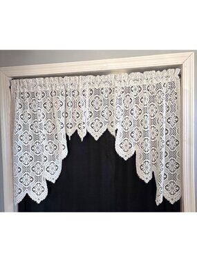 Lace Window Valance Swag 48" W x 31" L White Floral Crochet
